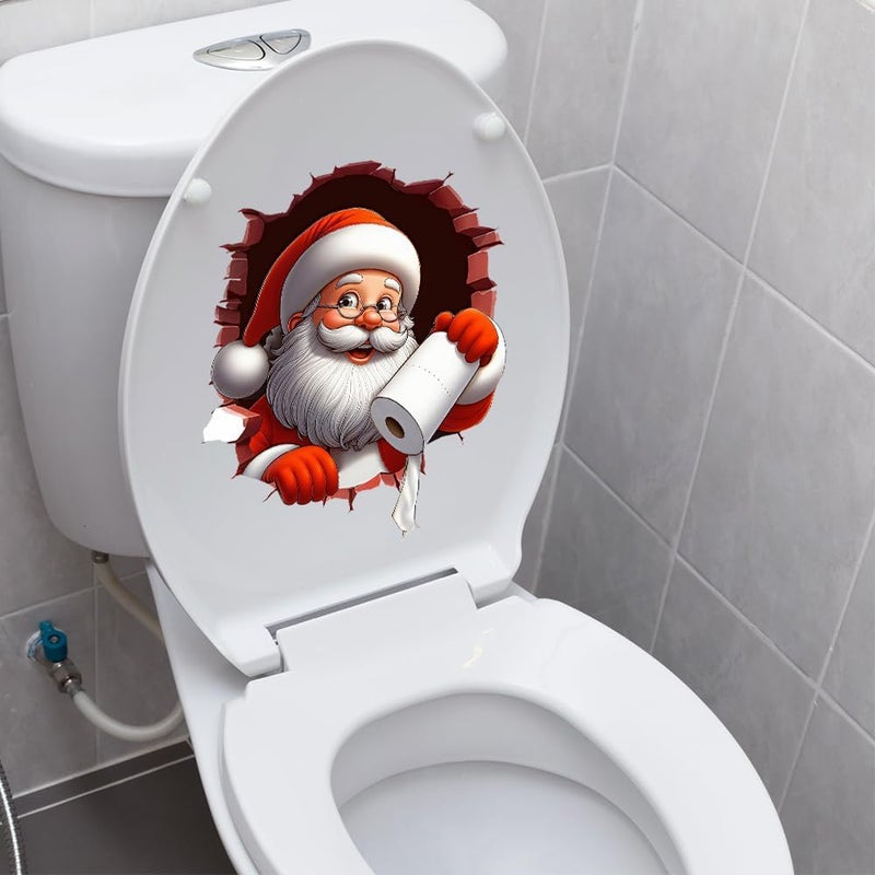 Iprokiu Christmas Toilet Sticker Santa Claus Reindeer Elf Toilet Seat Cover Decal Waterproof Christmas Crack Toilet Seat Lid Decal Snowman Elk Washroom Decoration (Santa Claus) - Image 1
